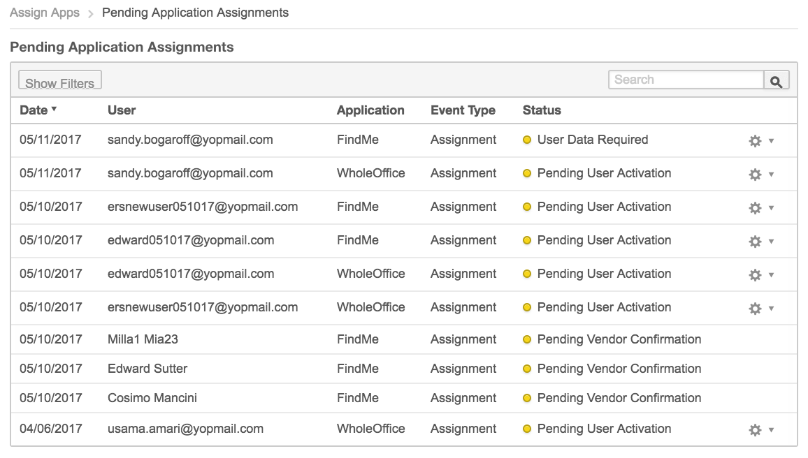 Manage pending application assignments