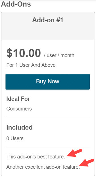 add-on feature display on marketplace