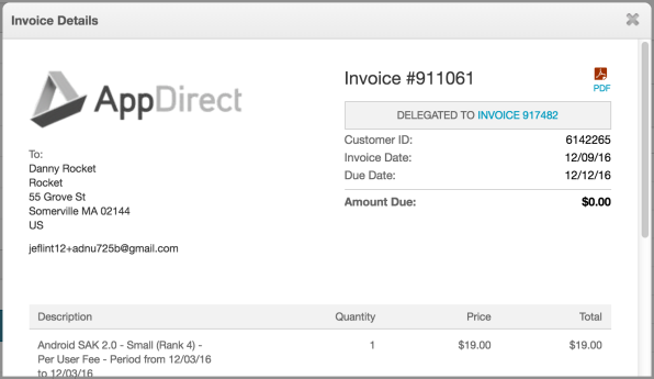 Carried Invoice Details dialog