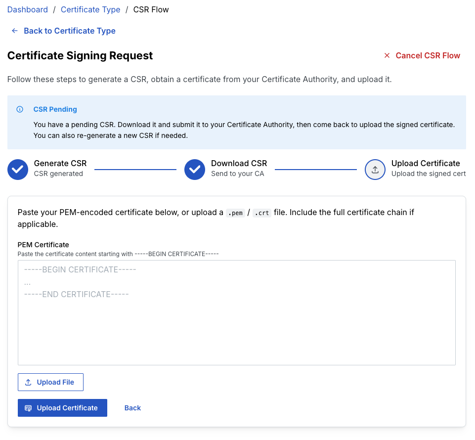 Upload your signed certificate