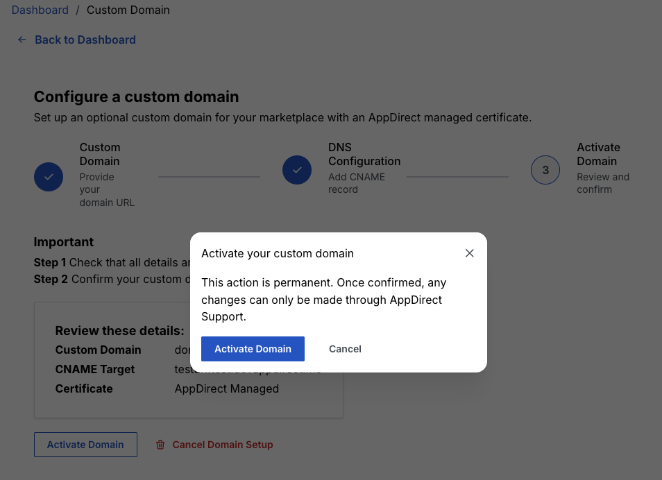 Confirm domain activation