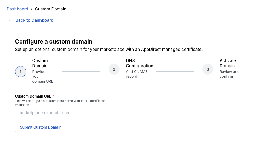 Enter a custom domain URL