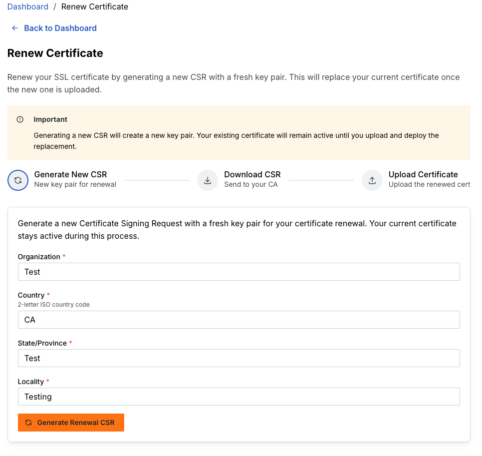 Generate a renewal CSR