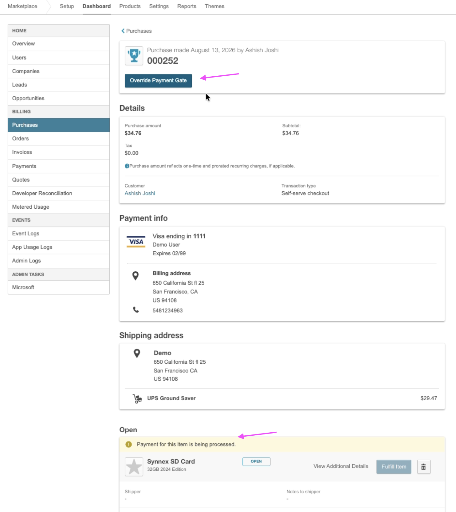 Override Payment Gate on an unpaid hardware purchase