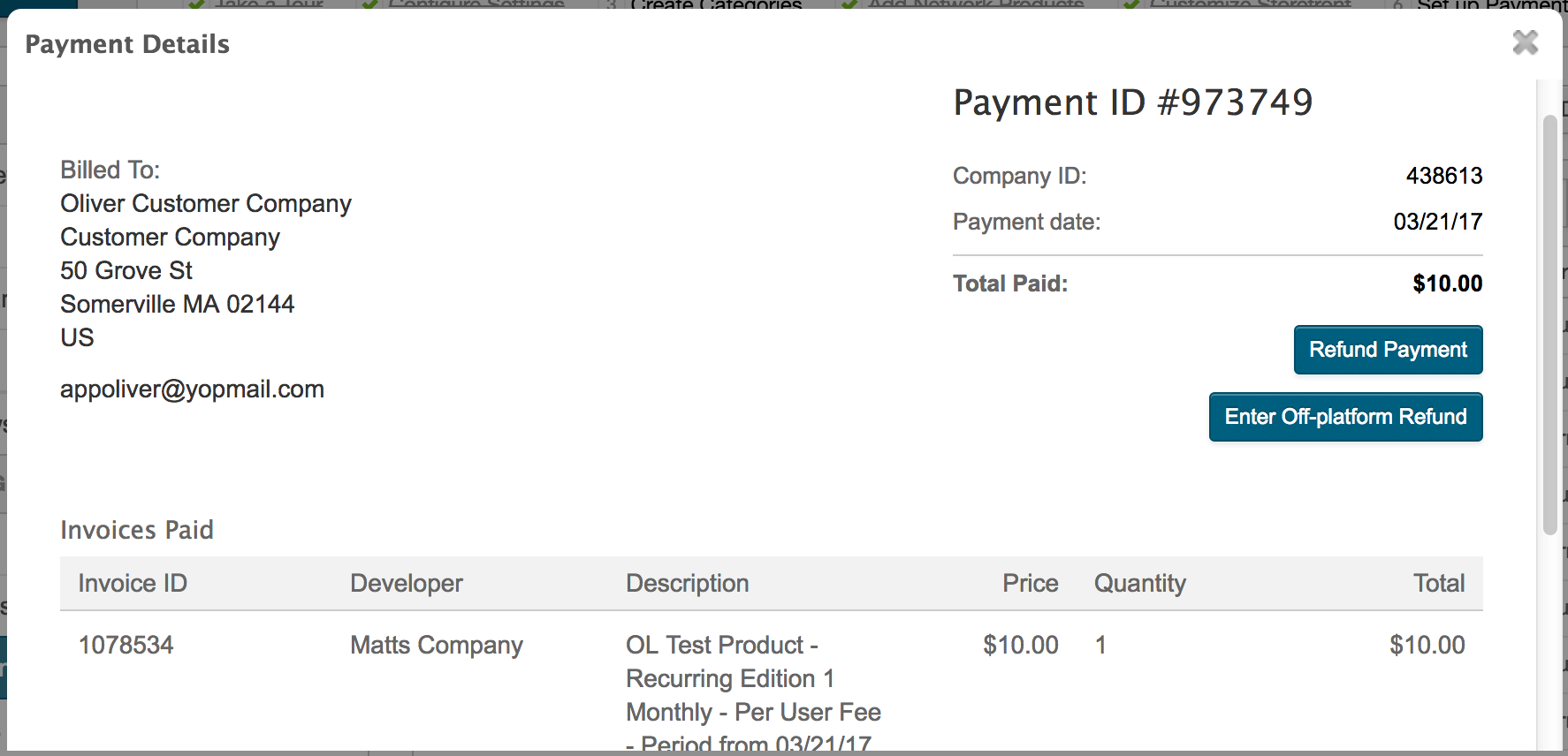 Payment Details dialog