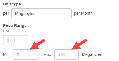 price range minimum and maximum by currency